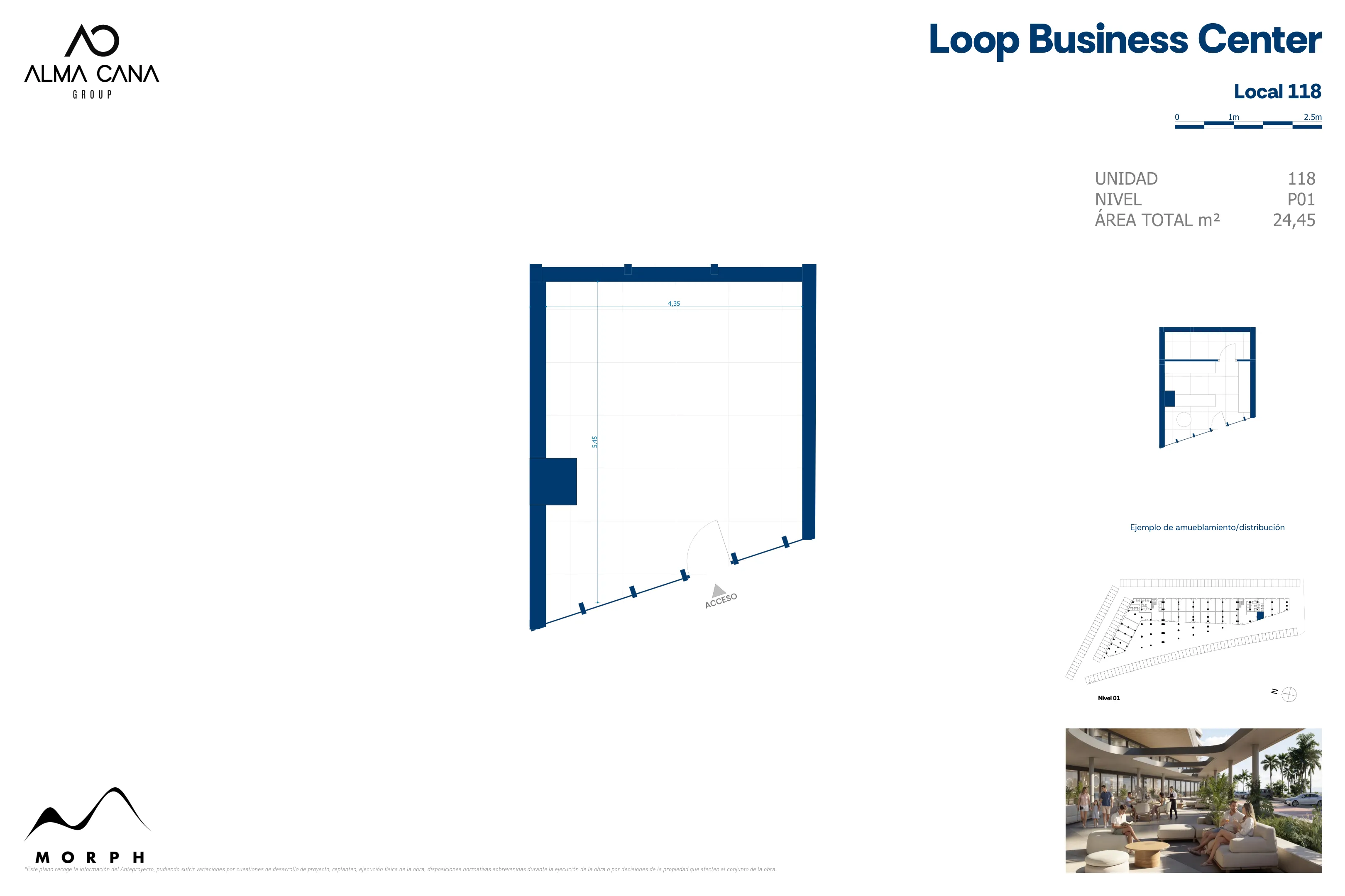 Local 118, nivel P01, 24.45 m²